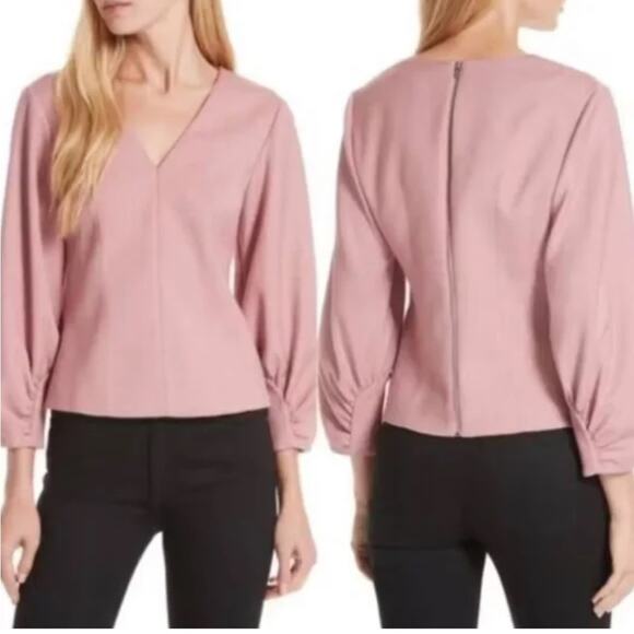 Tibi pink corset seam quarter length sleeve v neck romantic blouse top work sz 2 - Picture 1 of 10